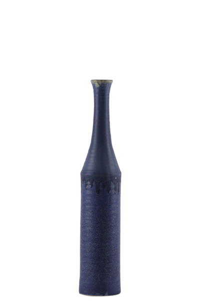Ceramic Round Bottle Vase With Cream Trumpet Mouth, Long Neck And Smooth Banded Top Edge In Freeform Drips, And Rough Design Body Sm Coated Finish Navy Blue (Pack Of 4) 46324 By Urban Trends