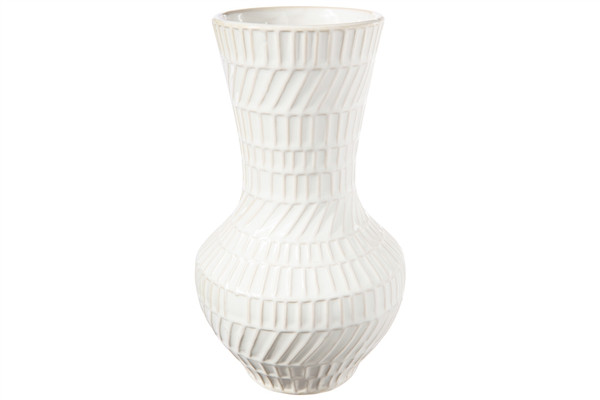 Ceramic Round Bellied Vase With Trumpet Mouth And Embossed Lattice Pattern Lg Gloss Finish White (Pack Of 4) 50081 By Urban Trends