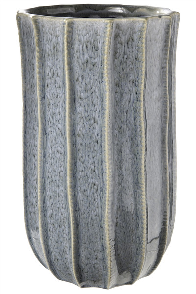 Ceramic Round Vase With Embossed Tan Edges Vertical Line And Asymetrical Pattern Design Body Lg Gloss Finish Steel Blue (Pack Of 4) 51408 By Urban Trends