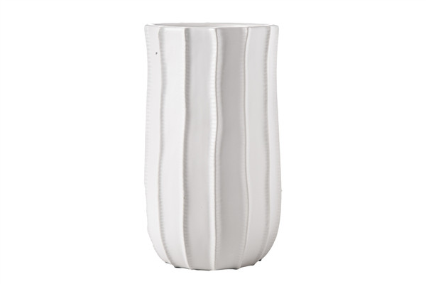 Ceramic Tall Oval Vase With Embossed Vertical Line Pattern Design Body Matte Finish White (Pack Of 4) 51418 By Urban Trends