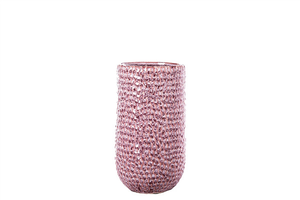 Ceramic Round Vase With Debossed Seamless Pattern Design Body And Tapered Bottom Sm Gloss Finish Pink Magenta (Pack Of 4) 51420 By Urban Trends