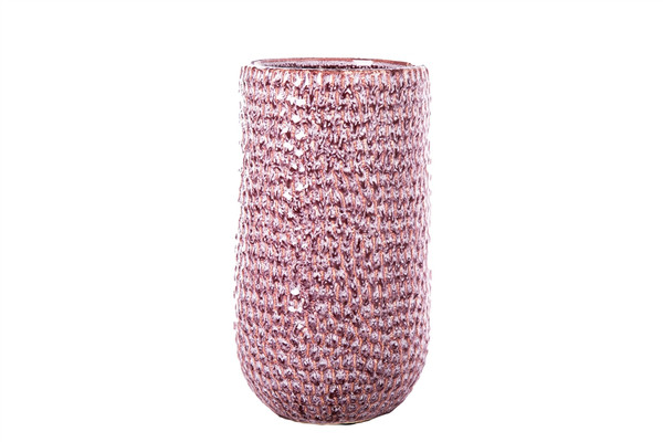 Ceramic Round Vase With Debossed Seamless Pattern Design Body And Tapered Bottom Lg Gloss Finish Pink Magenta (Pack Of 4) 51421 By Urban Trends