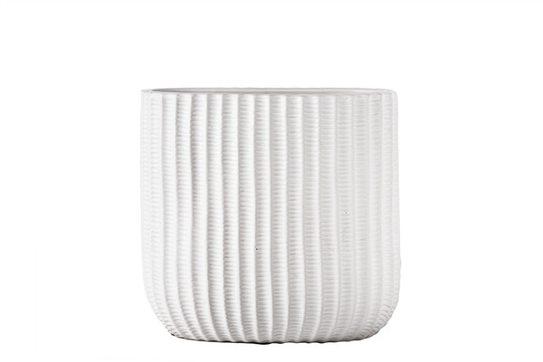 Ceramic Oval Vase With Debossed Overlay Column Pattern Design Body Matte Finish White (Pack Of 4) 51429 By Urban Trends