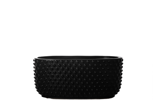 Ceramic Low Oval Vase With Embossed Dotted Pattern Design Body Matte Finish Black (Pack Of 4) 51434 By Urban Trends