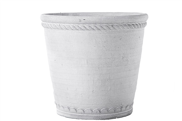 Cement Round Pot With Bottle Ring Mouth, Upper Molded Rope Banded Design And Tapered Bottom Lg Washed Finish White (Pack Of 4) 51930 By Urban Trends