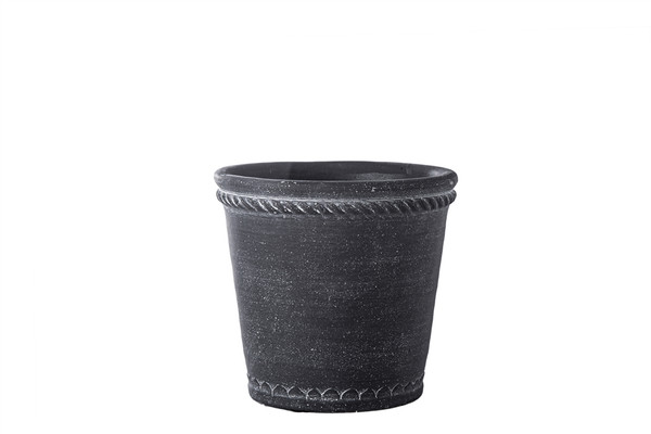 Cement Round Pot With Bottle Ring Mouth, Upper Molded Rope Banded Design And Tapered Bottom Sm Washed Finish Gray (Pack Of 6) 51937 By Urban Trends