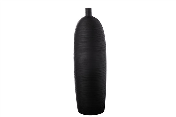Ceramic Tall Round Vase With Narrow Mouth, Short Neck And Brushed Design Body Matte Finish Black (Pack Of 4) 53509 By Urban Trends