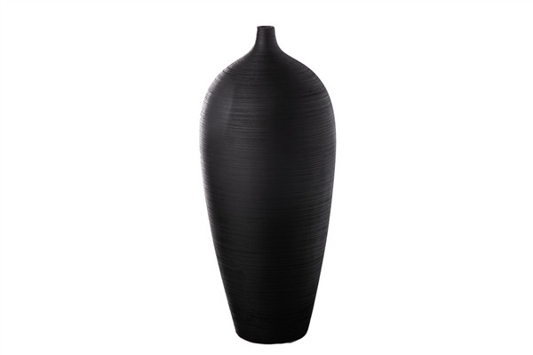 Ceramic Tall Round Vase With Narrow Mouth, Short Neck, Brushed Design Body And Tapered Bottom Matte Finish Black (Pack Of 4) 53511 By Urban Trends