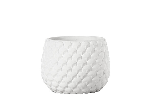 Cement Round Pot With Embossed Geometric Pattern Design Body Lg Painted Concrete Finish White (Pack Of 6) 53618 By Urban Trends