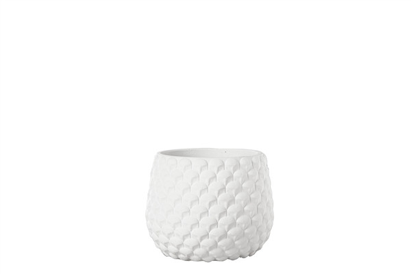 Cement Round Pot With Embossed Geometric Pattern Design Body Sm Painted Concrete Finish White (Pack Of 8) 53619 By Urban Trends