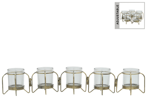 Metal Hinged Candle Holder With 5 Glass Bottle Vases Anitque Finish Gold (Pack Of 6) 59226 By Urban Trends