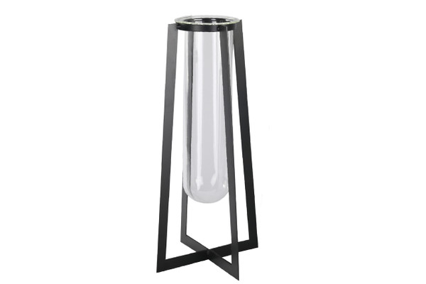 Metal Square Vase With Hanging Clear Tube Glass And Flaired Bottom Lg Coated Finish Black (Pack Of 4) 59317 By Urban Trends