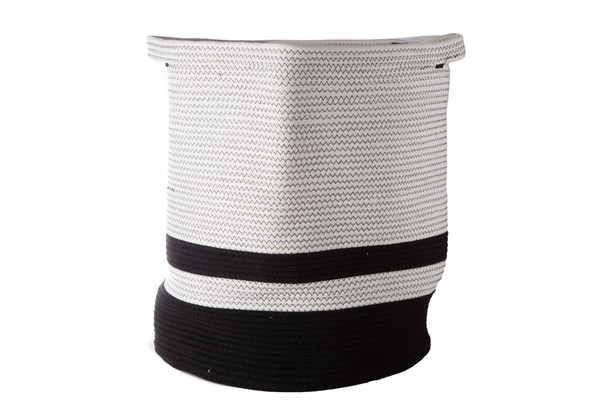 Woven Round Hamper Basket With Side Cutout Handles And Double Dark Banded Bottom Design Rugged Finish White (Pack Of 12) X00ITRFGKX By Urban Trends