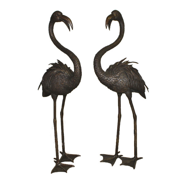 A6506AC Vintage Pair Of Bronze Flamingo Fountains