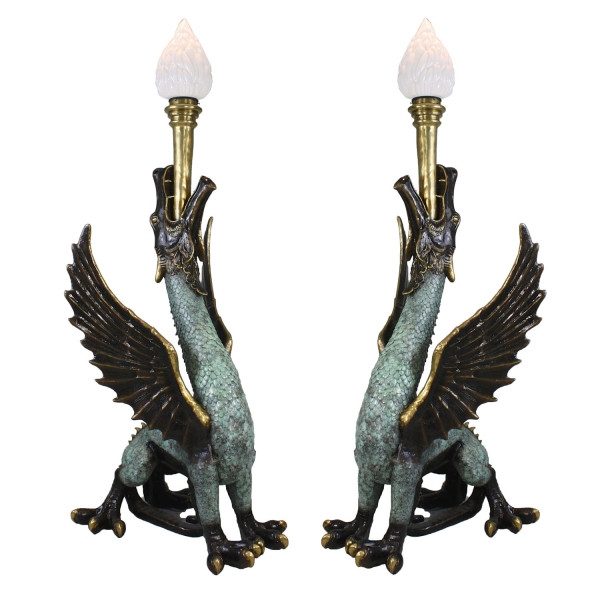 A6580T Vintage Dragon Lamps With Gold Pair