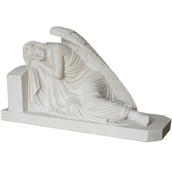 J19141 Vintage White Marble Angel Laying On Wall