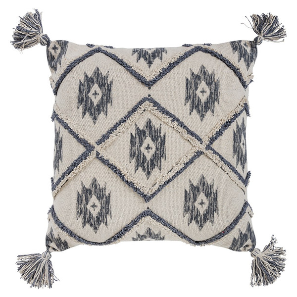 Gray Cream Tasseled Ikat Pattern Throw Pillow 403313 By Homeroots