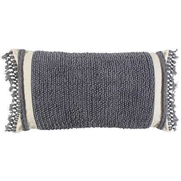 Gray Braided Stripe Macrame Fringe Lumbar Pillow 403437 By Homeroots