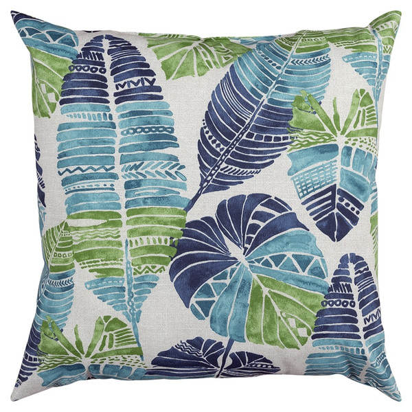 Blue Tropical Leaves Indoor Outdoor Throw Pillow 403545 By Homeroots