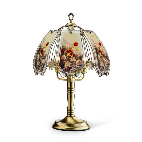 Antique Brass Table Lamp With Floral Glass Shade 468461 By Homeroots
