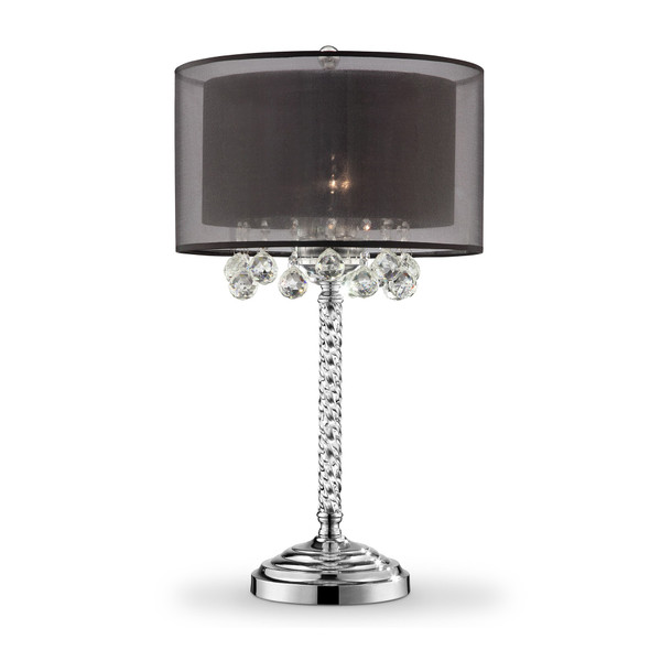 Contempo Silver Table Lamp With Black Shade And Crystal Accents 468670 By Homeroots