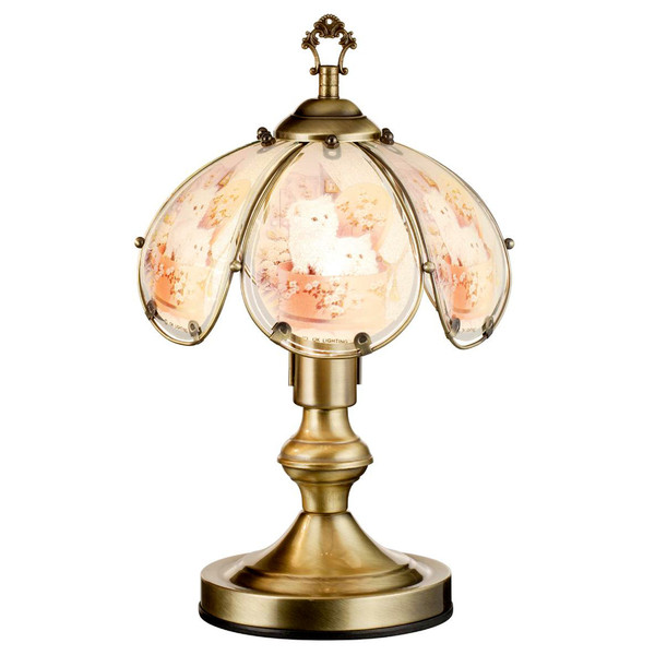 Antique Brass Table Lamp With Kitten Glass Shade 468683 By Homeroots