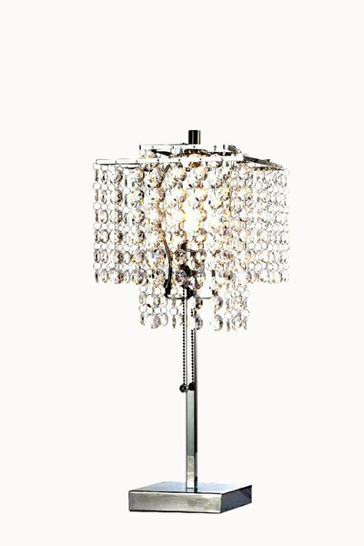 Silver Metal Table Lamp With Two Tier Crystal Shade 468721 By Homeroots