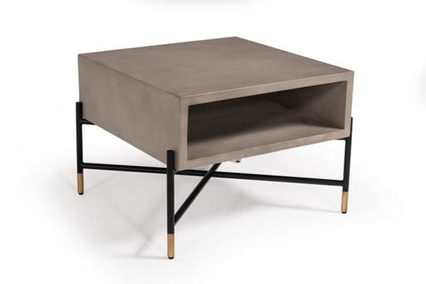 Modern Gray Concrete And Black Metal Coffee Table 472129 By Homeroots