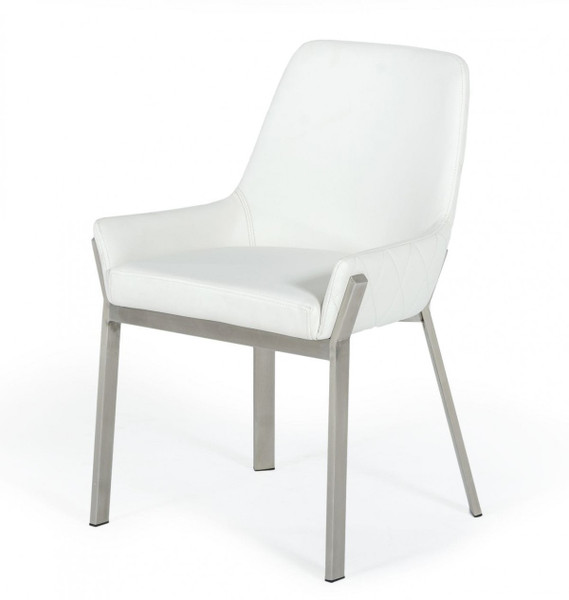 White Brushed Stainless Steel Dining Chair 472187 By Homeroots