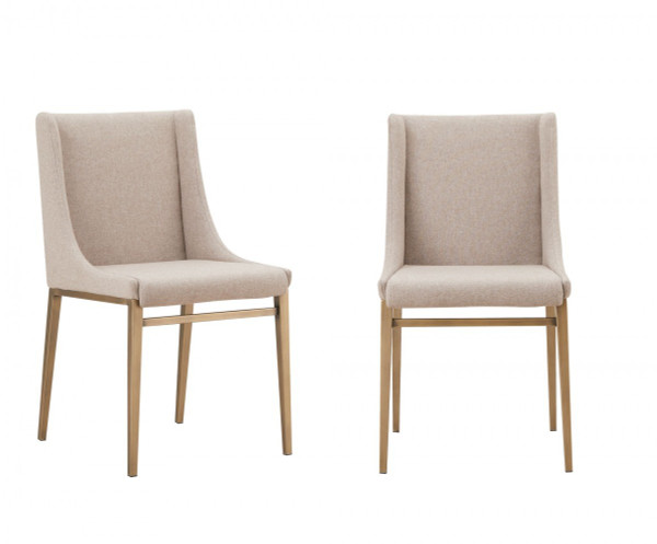 Set Of Two Beige Brass Contemporary Dining Chairs 472258 By Homeroots