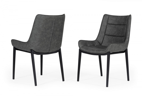 Set Of Two Gray Faux Leather Dining Chairs 472263 By Homeroots