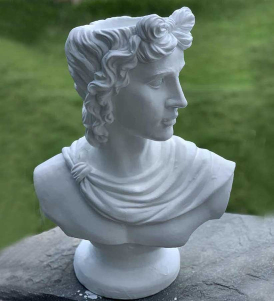 20" White Male Head Planter Indoor Outdoor Statue 473239 By Homeroots