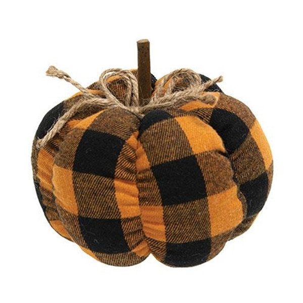 Orange & Black Buffalo Check Stuffed Pumpkin 5.5" GCS38171 By CWI Gifts