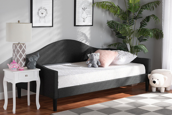 Milligan Modern And Contemporary Charcoal Fabric Upholstered And Dark Brown Finished Wood Full Size Daybed By Baxton Studio Milligan-Charcoal Grey-Daybed-Full