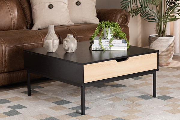 Haben Modern And Contemporary Two-Tone Oak Brown And Black Finished Wood Coffee Table By Baxton Studio LCF20182-Black/Tan-CT