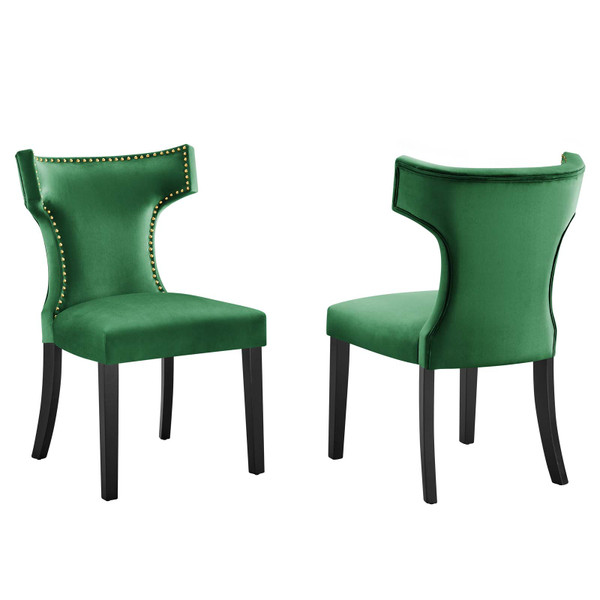 Modway Curve Performance Velvet Dining Chairs - Set Of 2 - Emerald EEI-5008-EME