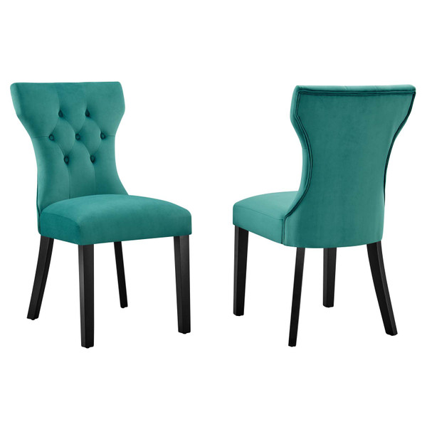 Modway Silhouette Performance Velvet Dining Chairs - Set Of 2 - Teal EEI-5014-TEA