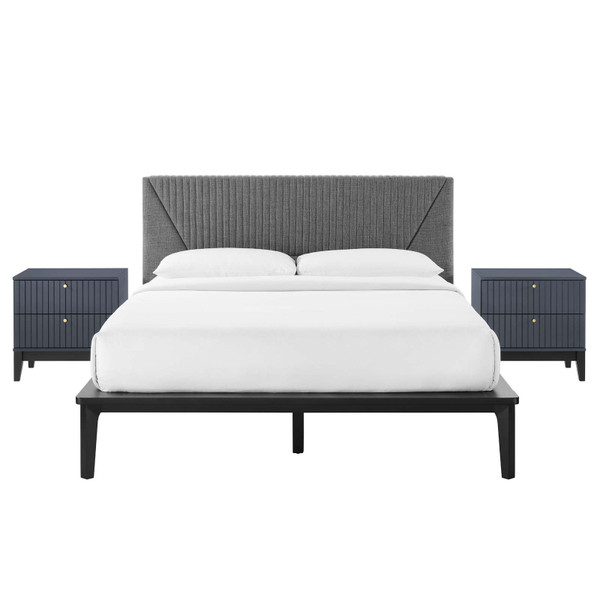 Modway Dakota 3 Piece Upholstered Bedroom Set - Blue MOD-6961-BLU