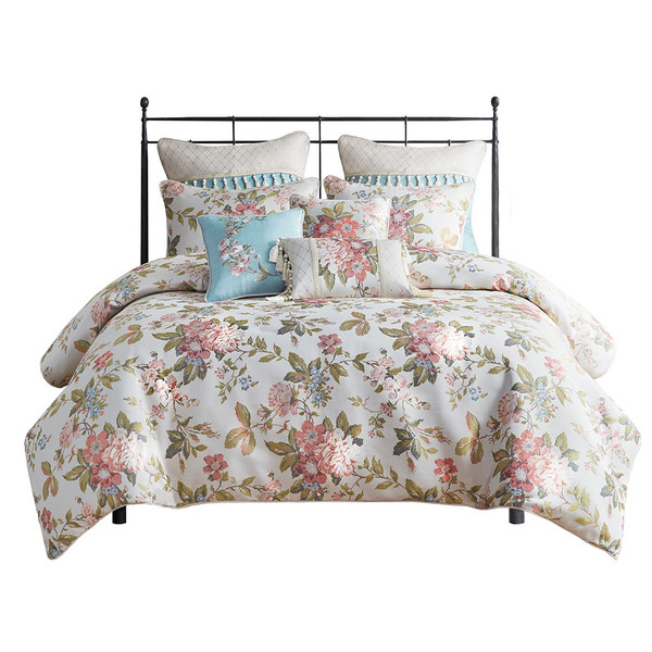 Carolyn Floral Jacquard Comforter Set With Euro Shams And Dec Pillows By Madison Park Signature MPS10-492