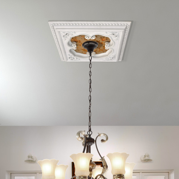 AFD Home White And Gold Four Leaf Clover Square Chandelier Ceiling Medallion 24In 12020496