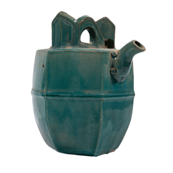 Vintage Green Hex Oil Pot Arched Handle 2103B