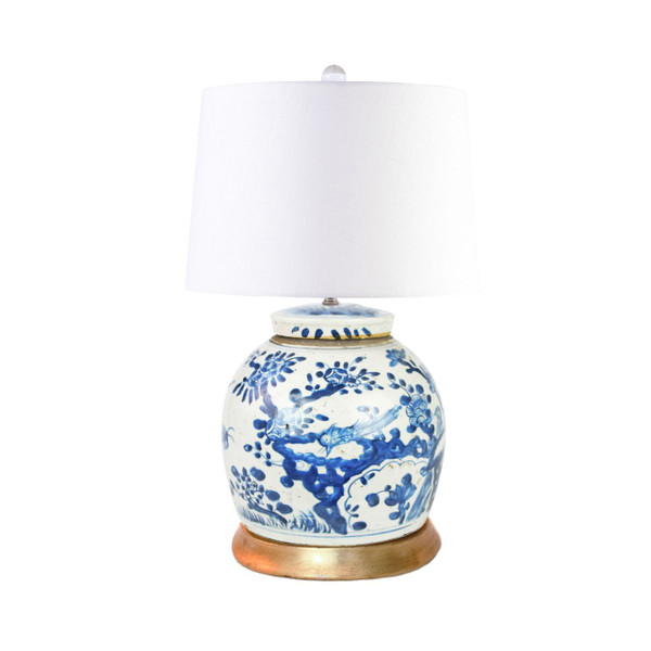 Lamp Vintage Ming Jar Plum Lily Pad Gold Leaf Base L1217C-LG