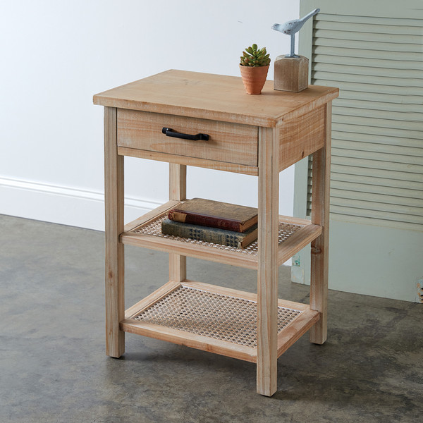Two-Tiered Wood And Cane Side Table 530407 By CTW Home