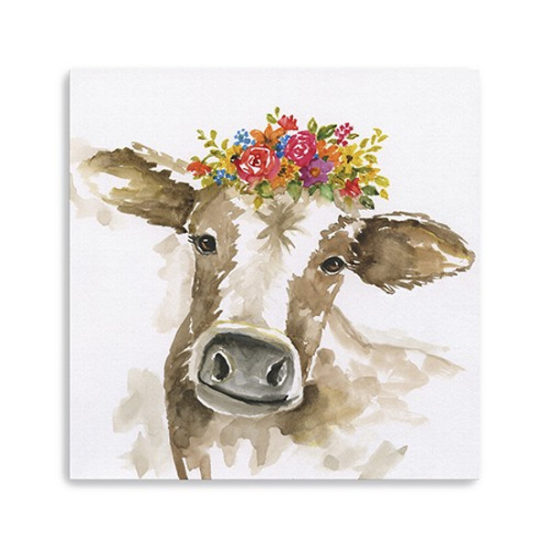 20" Watercolor Floral Cow Canvas Wall Art 398865 By Homeroots