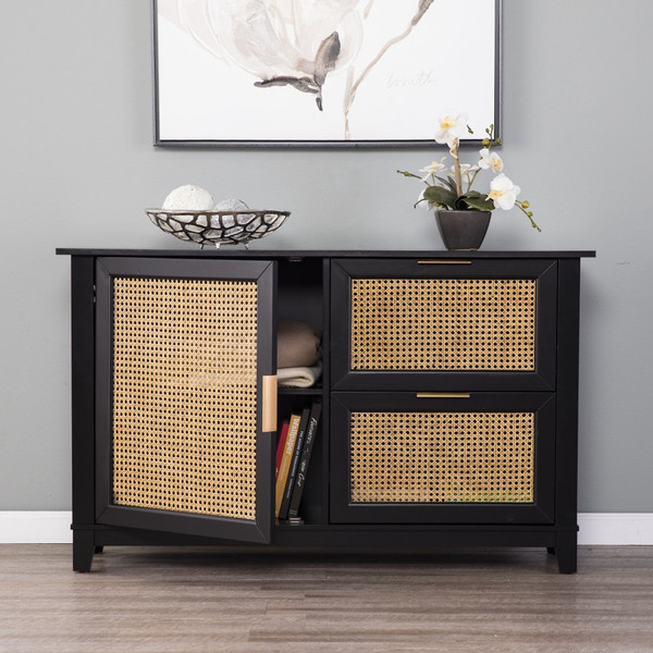 Black And Cane Bamboo Accent Storage Cabinet 401675 By Homeroots