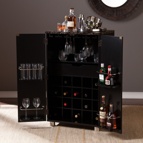Metro Black Wood And Marble Bar Cabinet 401677 By Homeroots
