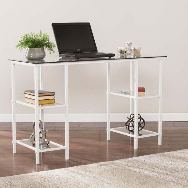 Mod White Metal And Glass Writing Desk 402039 By Homeroots