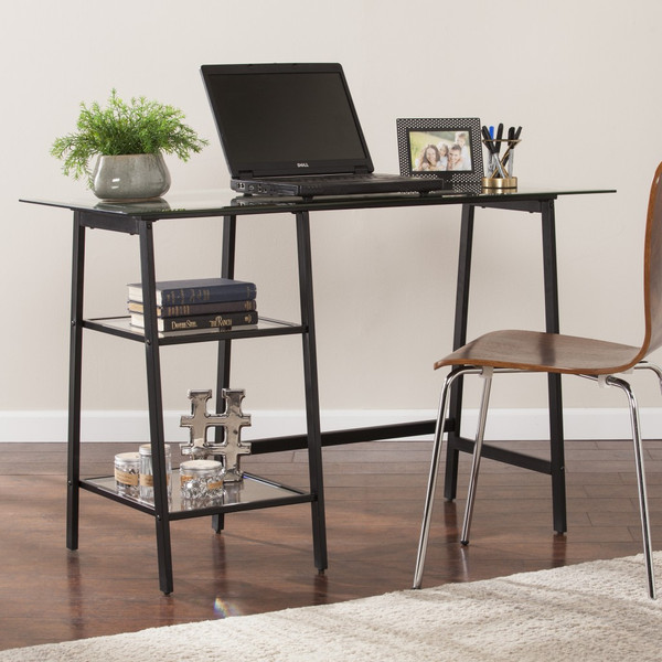 Black A Frame Metal And Glass Writing Desk 402043 By Homeroots