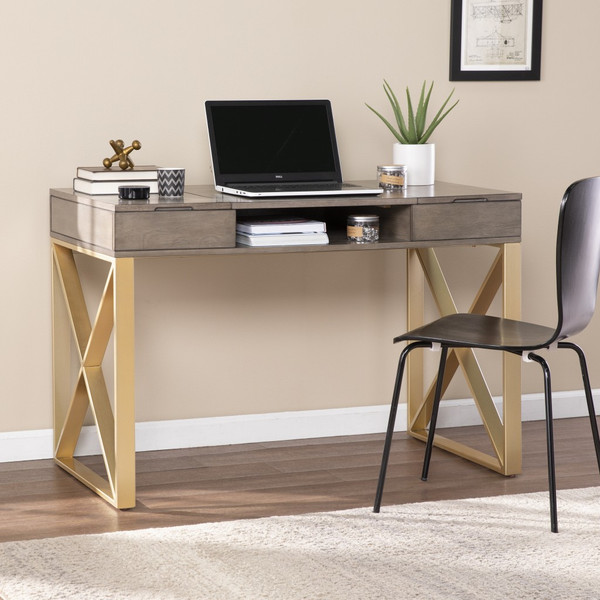 Modern Gray And Gold Writing Desk With Storage 402051 By Homeroots