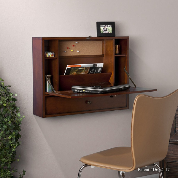Brown Wall Mount Folding Desk 402064 By Homeroots